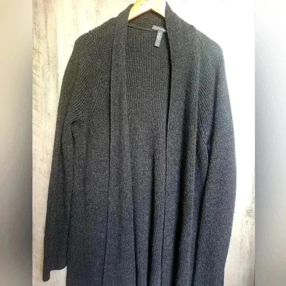 Eileen Fisher 100% Merino Wool Black Long Knit Cartigan Size Small Petite - Picture 2 of 8
